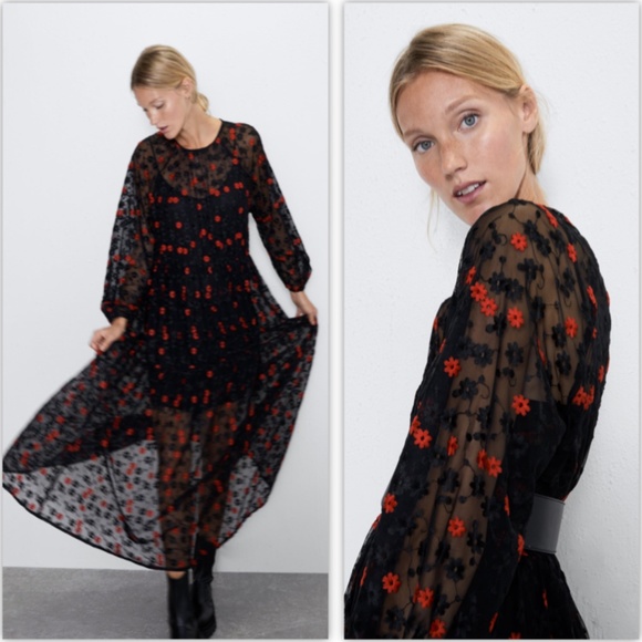 🌹NWT Zara Oversized Dress W Floral Embroidery🌹 - Picture 10 of 16